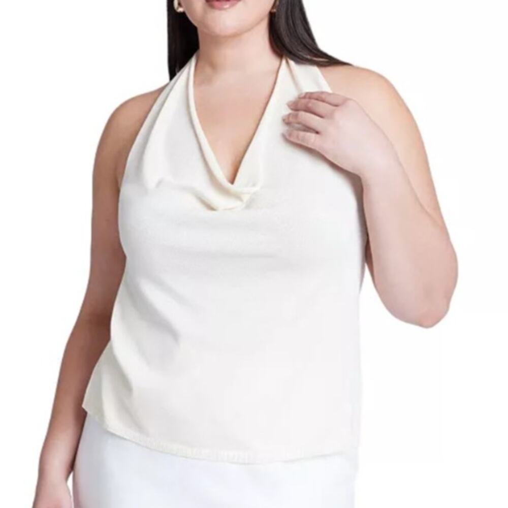 ELOQUII Sweater Halter Tank Top Plus Size 22/24 Neutral Cream Adjustable Knit